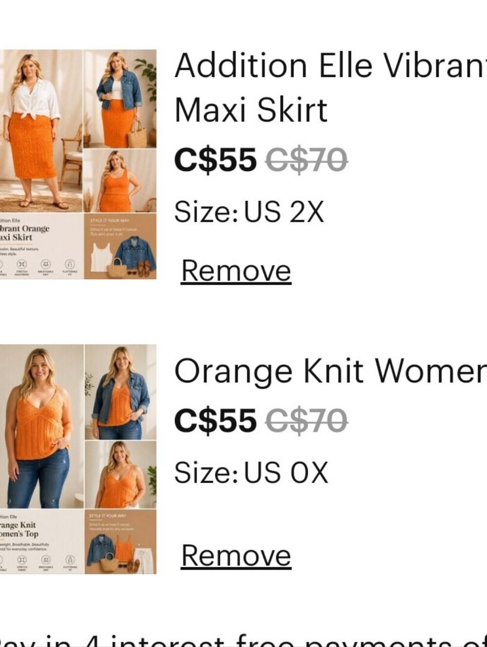 Addition Elle Orange Knit Maxi Skirt 2x And Top 0x